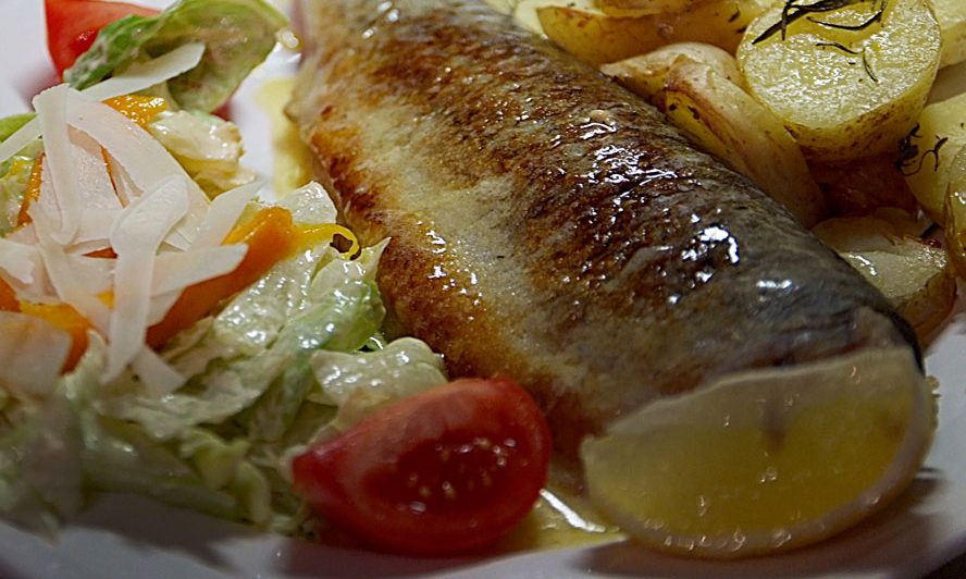 Fish, potatoes and salad