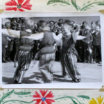 Children dance outside the palace in Nakło.